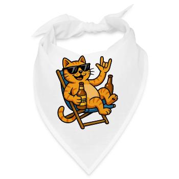 Sonnenbrillen-Kater im Strandstuhl - Bandana - Weiß - Vorne