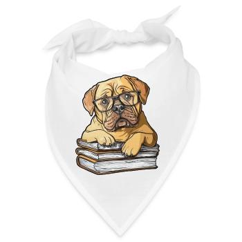 Niedliches Mastiff-Hund-Lesebuch mit Brille - Bandana - Weiß - Vorne