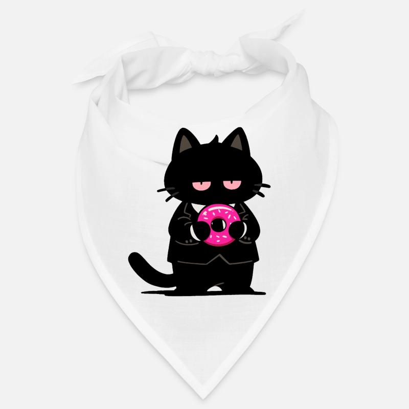 Chat noir avec un donut rose Bandana