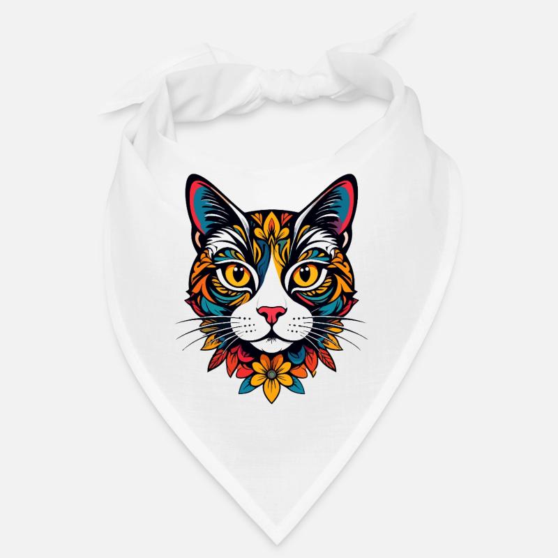 Colorful Cat Head with Floral Pattern Cat Motif Bandana