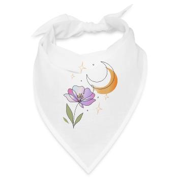 Blume mit Mond Line Art Illustration  - Bandana - Weiß - Vorne
