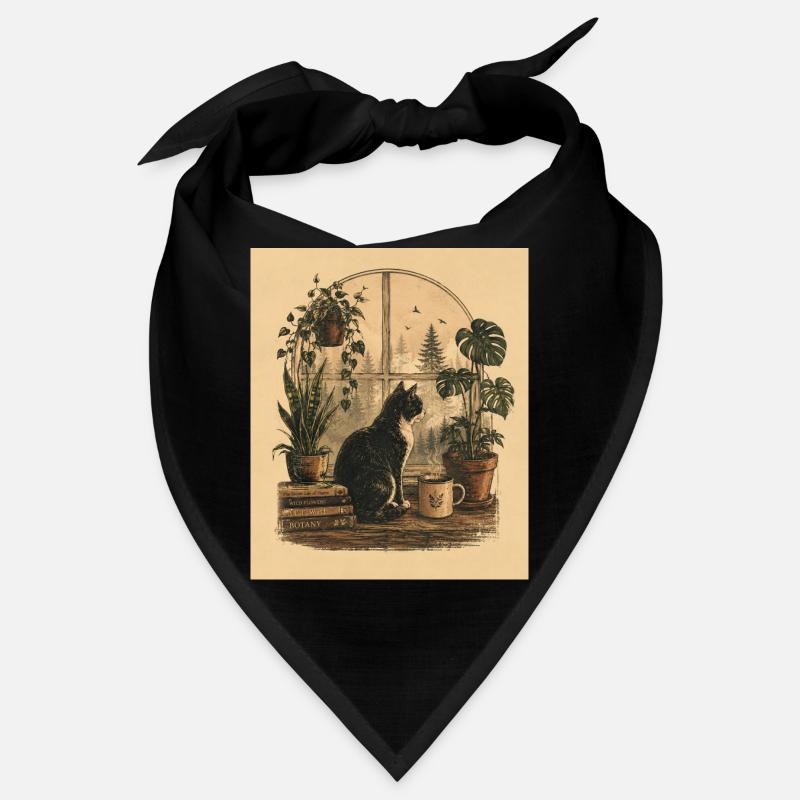 Cozy Cat by Window with Plants  Bandana