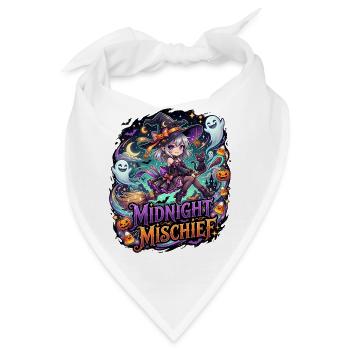 Süße Anime-Hexe auf Halloween-Besen - Bandana - Weiß - Vorne