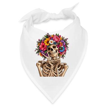 Skelett mit Blumenkrone - Bandana - Weiß - Vorne