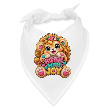 Kawaii Löwenbaby mit JOY Schrift - Bandana - Weiß - Vorne