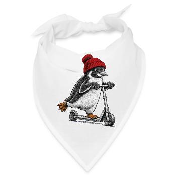 Pinguin auf dem Tretroller – Vintage-Stil - Bandana - Weiß - Vorne