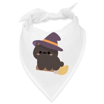 Kawaii-Hexenpudding auf einem Besen - Bandana - Weiß - Vorne