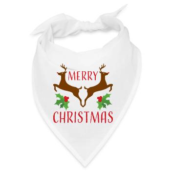 Frohe Weihnachten Rentier und Stechpalme - Bandana - Weiß - Vorne