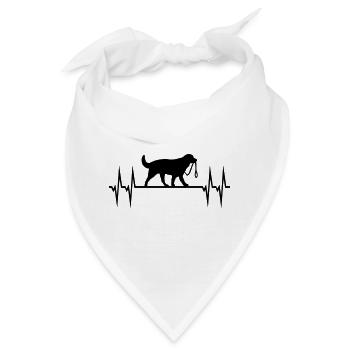 Hund mit Leine und EKG Herzschlag - Bandana - Weiß - Vorne