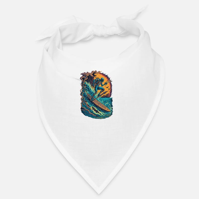 Skeleton Surfer Skull Surfing Comic Style Funny Bandana