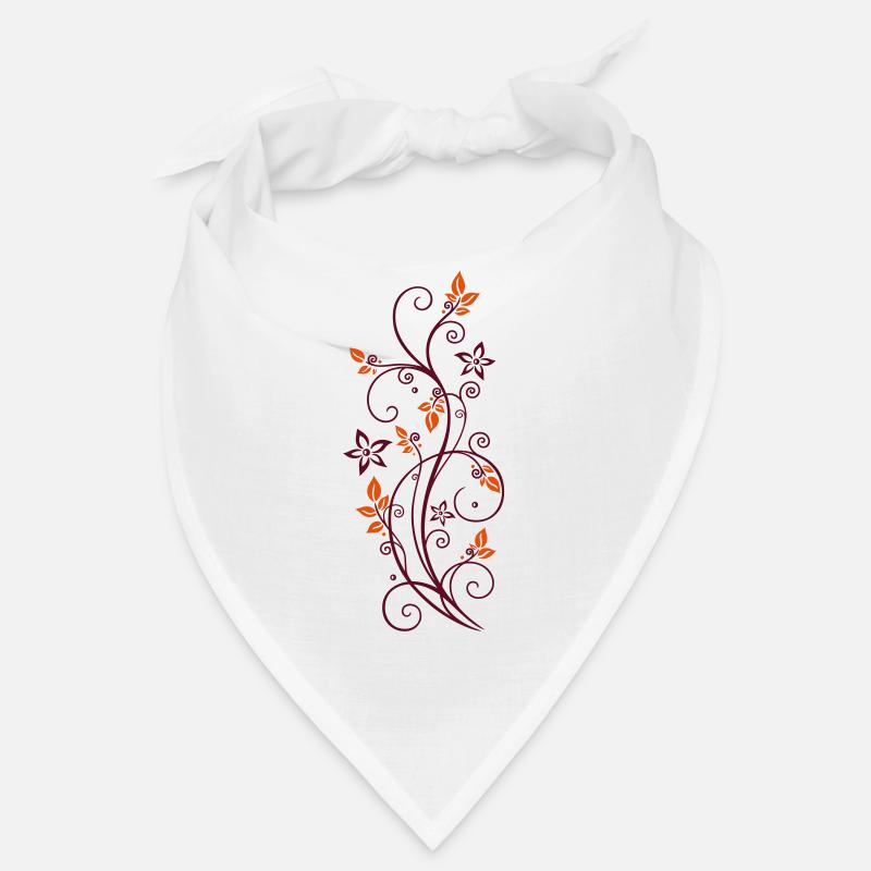 Filigrane Ranke mit Blättern und Blumen. - Bandana - Weiß
