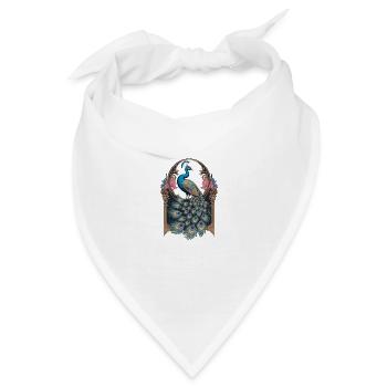 Eleganter Pfau im Jugendstil mit Blumen und - Bandana - Weiß - Vorne