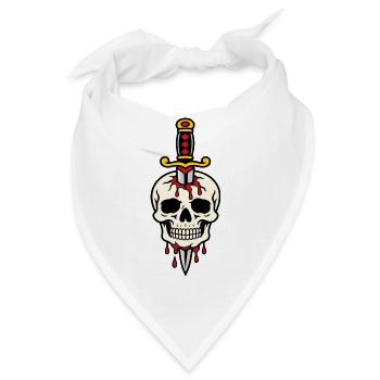 Schädel mit einem Tattoo-Dolch durchbohrt - Bandana - Weiß - Vorne