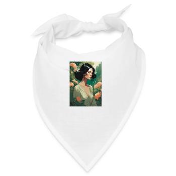 schwarzhaarige schöne Frau im Blumenfeld Geschenk - Bandana - Weiß - Vorne