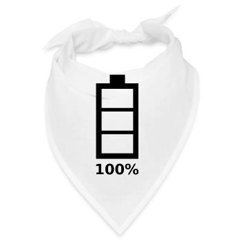 Batterie Akku voll geladen dunkel 100% Prozent - Bandana - Weiß - Vorne