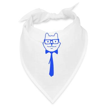 Schlaue Nerd Katze Hornbrille Geek Krawatte Brille - Bandana - Weiß - Vorne