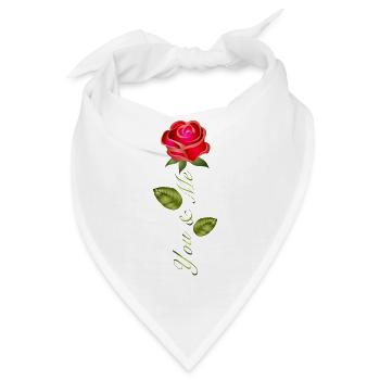 Rote Rose mit You & Me Schriftzug - Bandana - Weiß - Vorne