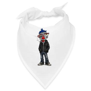 Kopfpunk: Blauer Mohikaner im Jeanslook - Bandana - Weiß - Vorne