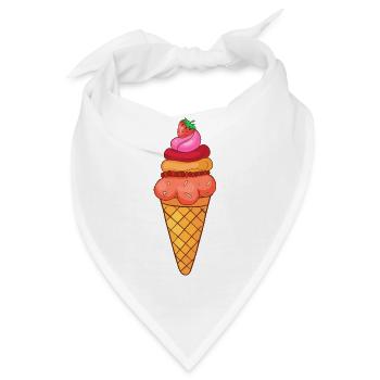 Eis Speiseeis Eiskrem Eiscreme Kugeleis Eisbecher - Bandana - Weiß - Vorne
