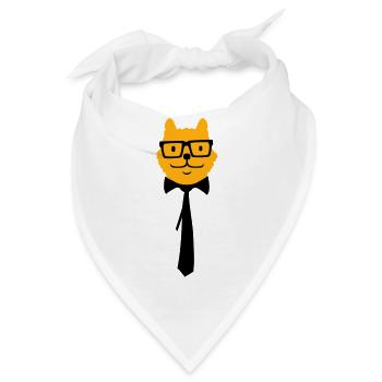 Schlaue Nerd Katze Hornbrille Geek Krawatte Brille - Bandana - Weiß - Vorne