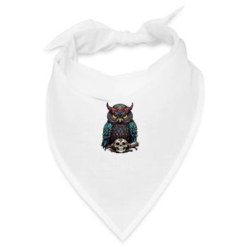 Dekorative bunte Eule mit Schädel - Bandana - Weiß - Vorne