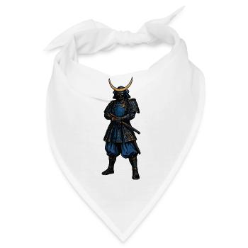 Samurai mit blauer Rüstung und Mondhelm - Bandana - Weiß - Vorne