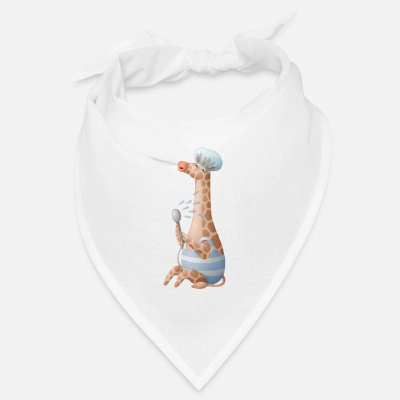 Nette Giraffe die eine Dusche nimmt mit Badehaube Bandana