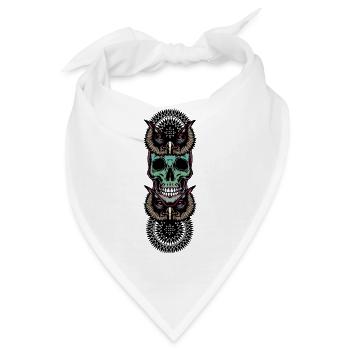 Totenkopf mit Eule - Bandana - Weiß - Vorne