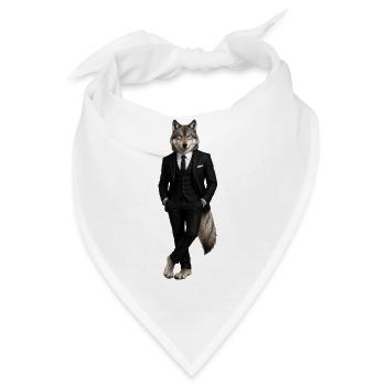 Wolf im eleganten Anzug - Bandana - Weiß - Vorne