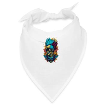 Totenkopf mit Irokese Schädel mit bunten Haaren - Bandana - Weiß - Vorne