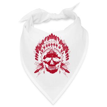 roter Totenkopf mit Kopfschmuck eines Häuptlings - Bandana - Weiß - Vorne