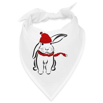 Kaninchen Hase Mütze Schal Schlappohr Schneehase - Bandana - Weiß - Vorne