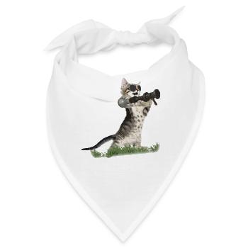 Bazooka Cat - Coole Katze mit Pilotenbrille - Bandana - Weiß - Vorne