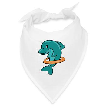 Delphin mit Schwimmring Geschenk Meer Wasser Fisch - Bandana - Weiß - Vorne