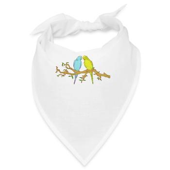 2 Wellensittiche sitzen auf einem Ast - Bandana - Weiß - Vorne