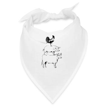 Gestapeltes Vieh-T-Shirt. Kuh-Schwein-Hahn-Fleisch - Bandana - Weiß - Vorne