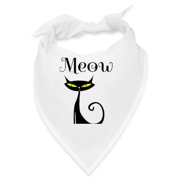 Meow Black Cat, Schwarze Katze, Geschenk - Bandana - Weiß - Vorne