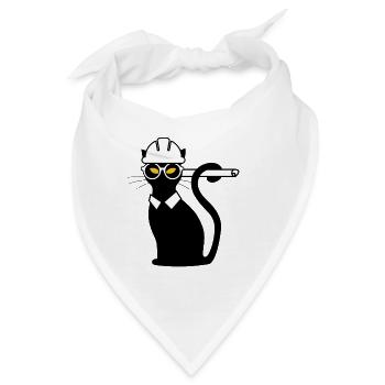 Ingenieur Katze Bauhelm Bauplan Geschenkidee Shirt - Bandana - Weiß - Vorne