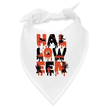 Halloween Hexe, Fledermaus, Kürbis, Cat, Friedhof - Bandana - Weiß - Vorne