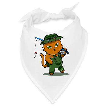 Angler Sportfischer Fischer Katze Geschenk - Bandana - Weiß - Vorne