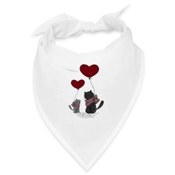 Katzen mit Herz Ballon - Bandana - Weiß - Vorne