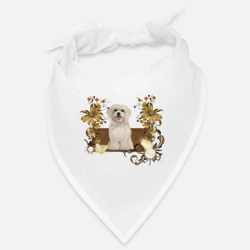 Netter maltesischer Welpe mit Blumen Bandana