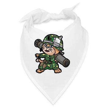 Katze mit Bazooka Panzerfaust Soldat Soldatin - Bandana - Weiß - Vorne