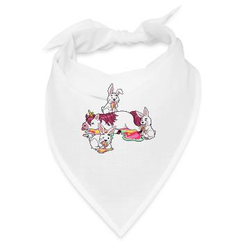 Buntes Einhorn Hase Häschen Kaninchen Brunch Essen - Bandana - Weiß - Vorne