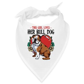Bulldog mit Herz und Blumen - Bandana - Weiß - Vorne