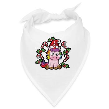 Weihnachtliches Einhorn mit Zuckerstange - Bandana - Weiß - Vorne