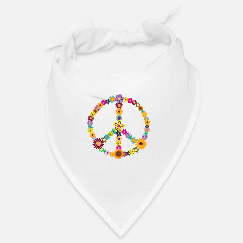 Hippe Oma Friedenszeichen mit Blumen Retro - Bandana - Weiß