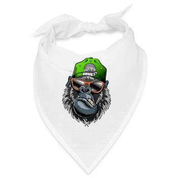 Gorilla oder Affe mit Baseball Kappe, Sonnenbrille - Bandana - Weiß - Vorne