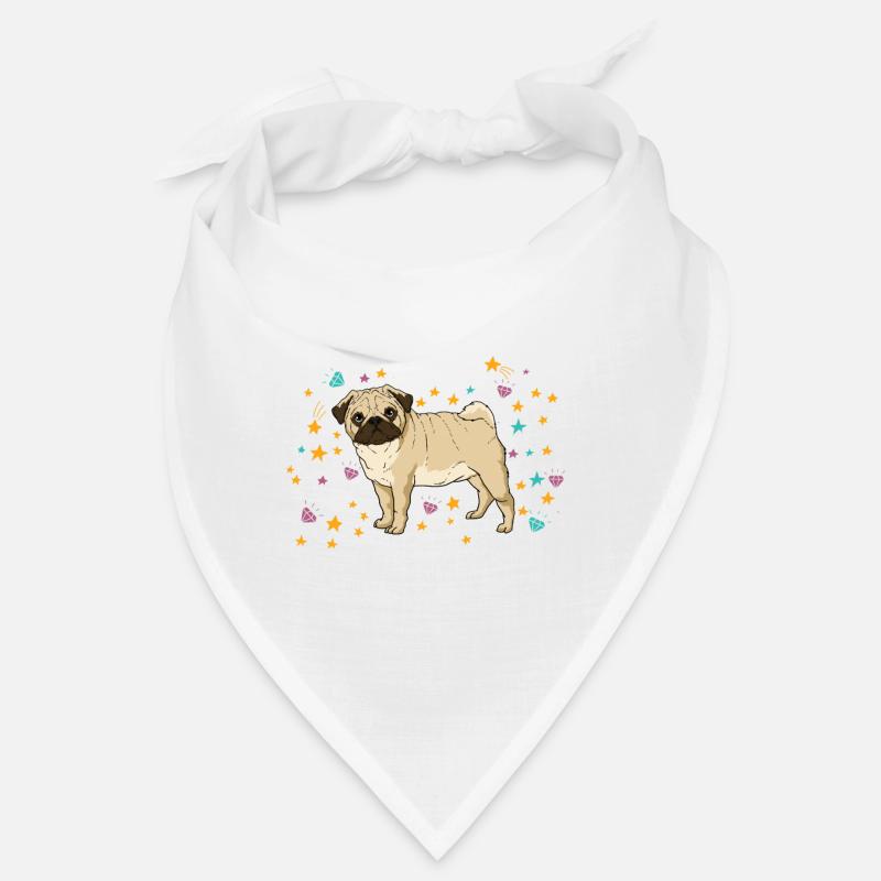 Mops Glitzer Hundehalter Hunde Geschenk - Bandana - Weiß
