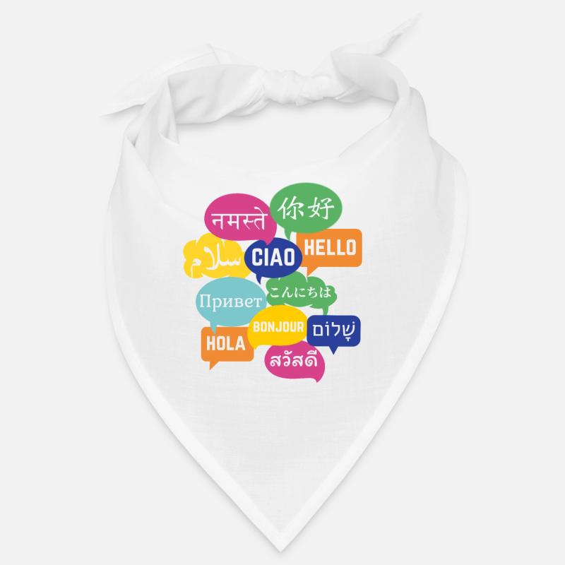 Colorful "Hello" speech bubble design, many languages Bandana